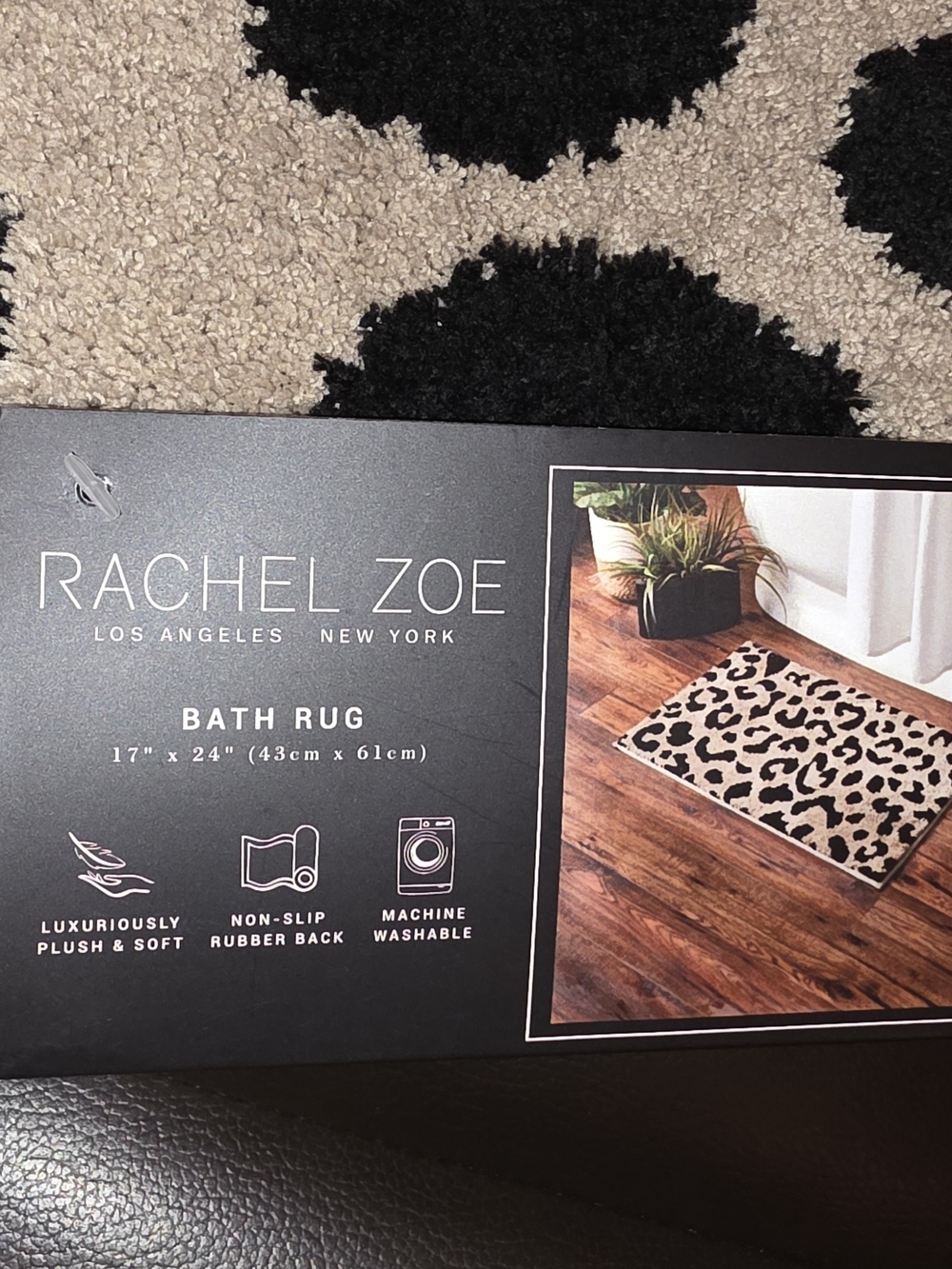 Rachel Zoe Leopard Spot Bath Rug - Black and Cream
